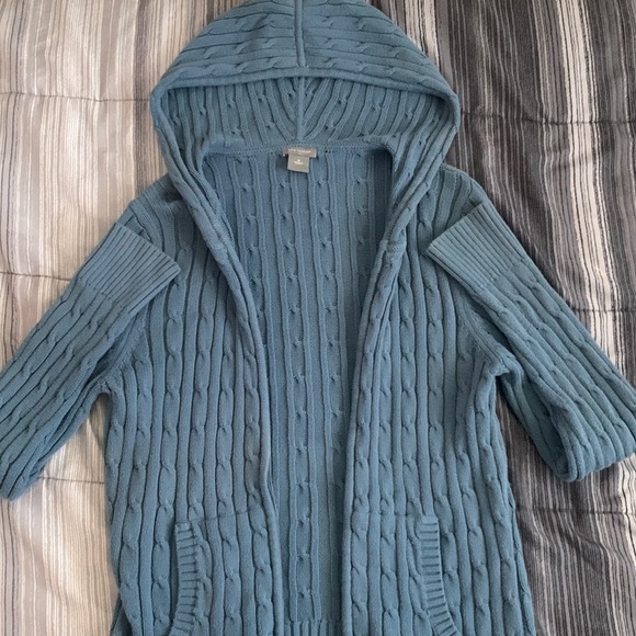 (NEW) Ann Taylor Blue Knitted Zip-Up Hoodie Cardigan Size M (Medium) - Picture 1 of 3